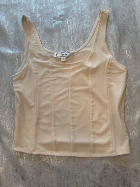 Zara Neutral Beige Rib-Panel Tank Top